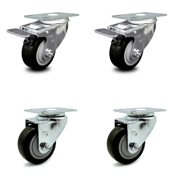 Service Caster 3 Inch Black Polyurethane Wheel Swivel Top Plate Caster Total Lock Brakes, 2PK SCC-TTL20S314-PPUB-BLK-2-S-2 - main